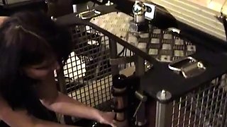 Brunette handjob amateur pulls for cum with lucky guy