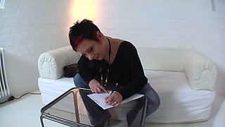 Curvy mature redhead enjoys filling herself with sextoys
