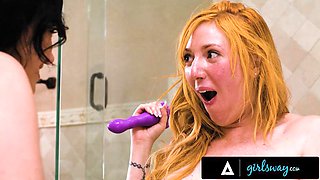 GIRLSWAY - Horny All Naturals Lauren Phillips  Mona Azar Have Hardcore Bathroom Dildo Fuck
