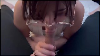 Girl With Glasses Doing A Blowjob While Making Erotic Sounds And Getting A Lot Of Sperm