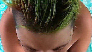 Cock sucking with cum swallow, standing on table