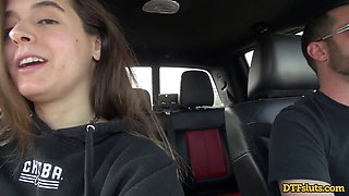 Abbie Maley and James Deen get rough doggystyle in the car with big tits and ass action