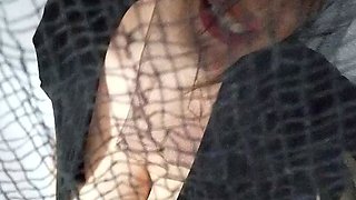 Busty curly brunette with big boobs fucks on couch