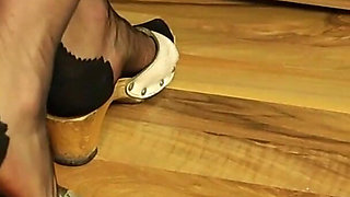 Wooden Heels, Nylon Tease & Slow Walk Seduction
