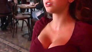 Sensual orgasm in a cafe. NSFW