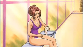 Swimsuit Japanese hentai self masturbating in the swimming pool