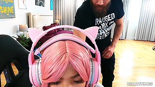 Charming pink-haired minx mind-blowing porn clip