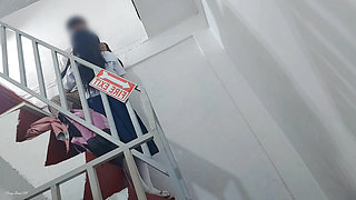 Fire Exit Public Outdoor Sex, Professor fucked Student Doggystyle Creampie