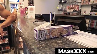 MaskXXX.com - Angelo Godshack's big fat pole wanking in the sex shop solo