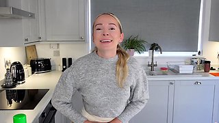 Hot blonde masturbates in latex and stockings with a dildo