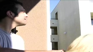 Horny towheaded with big ass wants cash for orgy cumshot,