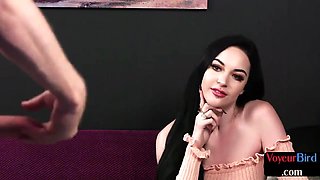 CFNM voyeur British babe teases man who wanks cock on her