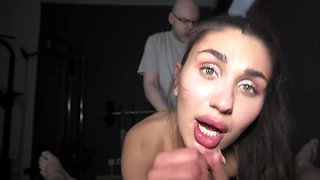 Brunette cutie gets her pussy ripped by a tough big cock guy