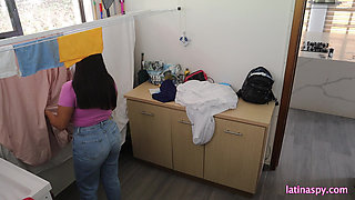 Huge natural breast at the laundry room part 1