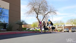 t-girl bank robbers fuck pretty hotel manager while they hide