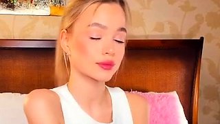 Close up with teen blonde sex doll rubbing her cunt