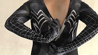 Trying on my new Spider-Man costume.