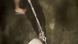 Humiliating Chastity Walk on a Leash Attached to His Locked Cock