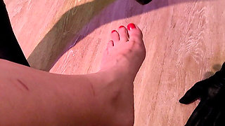 Sissy on Her Knees - Worshipping and Licking Her Mistress Polished Feet