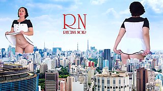 Giantess Regina Noir confidently struts through the city without underwear, towering like King Kong!