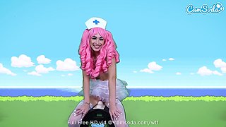 Pinkish haired nurse, Delilah Day is railing a Sybian Saddle and squealing from sheer pleasure while spunking