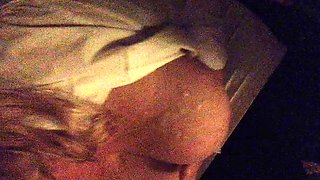 Drunk smoking whore covered with cum
