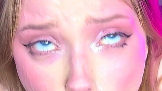 Cum Shower for 18yo Busty Babe - Big Dildo, Tittyfuck, Huge Cumshot, Cum Swallow