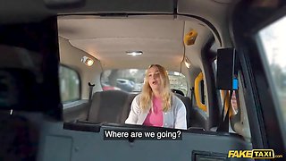 Fake cab blond french babe gulps every glob of jizz from a Big Cock