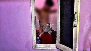 Almost Caught by Neighbor! MILF Hijab Blowjob in Window