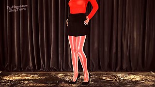 884 Layered Red Spandex Stockings and Shiny Pantyhose