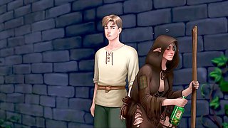Romantic scene featuring MissKitty2K as a vet in an animated adventure