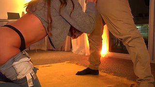 Curvy Latina Brunette in jeans perfect handjob after sex