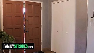 Caught! Bluehair teen seduces and fucks stepbrother while studying!