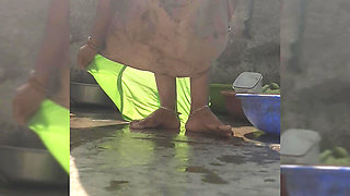 Elder step-sister&#039;s daughter bathes naked in bathtub in open bathroom of maternal uncle&#039;s house