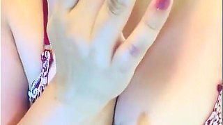 Juicy Red Lips Wrap a Cigarette, Playing with Tits