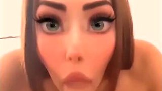 Hot slut with juicy tits does blowjob on video with anime eyes