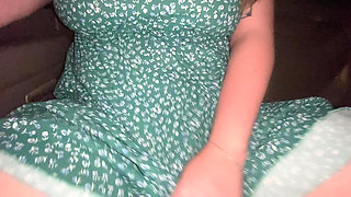 Having Fun in the Back Seat of a Taxi While the Driver Is Not Looking. Fucking Herself with Her Fingers in the Car