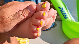 Sweet bare granny feet in different situations