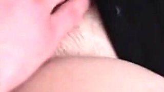 She rubs his hairy pussy and then cum on it