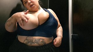 Showing off After Workout in the Gym Bathroom