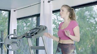 Alexis Fawx moans while getting eaten out by Lena Paul in the gym