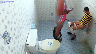 Cum inside me! Sex in public toilet and creampie