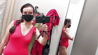 Amateur wife filmed trying on clothes. Latina fitting room big nipples, hairy ass, big breasts, long hair.