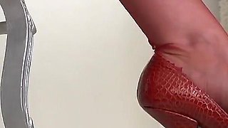 Red Nylon Stockings and Extremely High Red High Heels, Cum Over My Feet Lady Victoria Valente