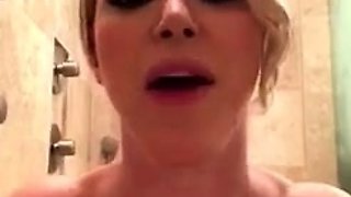 Hot babe with perfect big boobs taking shower