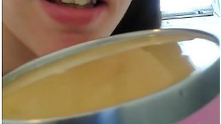 Nudist Crazy White Girl Only Fans Cam Slut Drinks Morning Coffee Lunatic