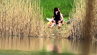 Horny mature couple enjoying wild sex action in the outdoors