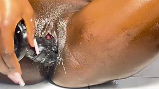 Big Booty Ebony Rides Huge Dildo