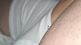 Step mom hand slip under step son underwear touching and handjob his dick