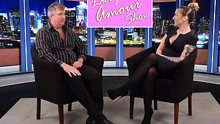 CFNM Brit babe gives BJ in live tv show